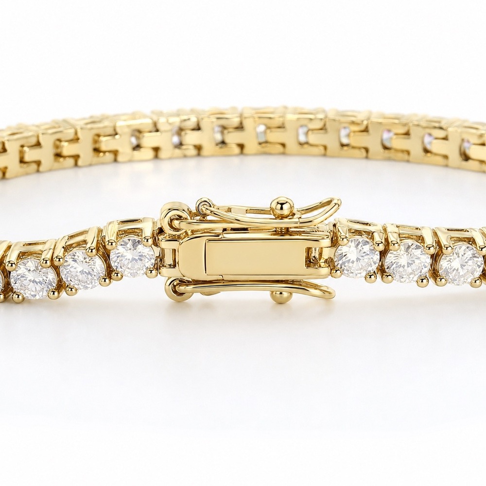 14K Gold Over Silver 7 Inch Cubic Zirconia Tennis Bracelet Round Cut CZ Sparkle - Picture 2 of 7